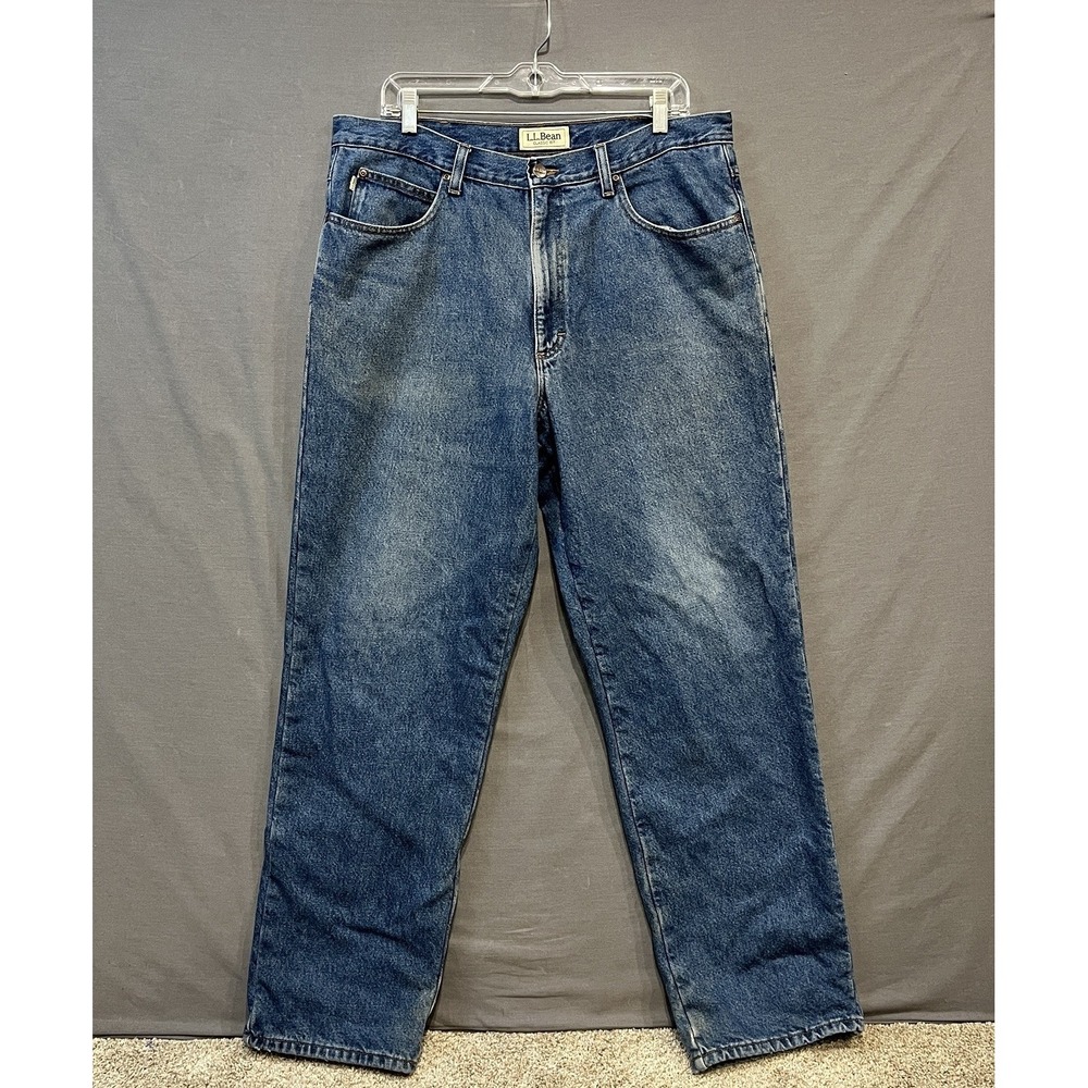 L.L. Bean Classic Fit Thermal Jeans Mens *37x32 Blue Flannel Lined Work Pants